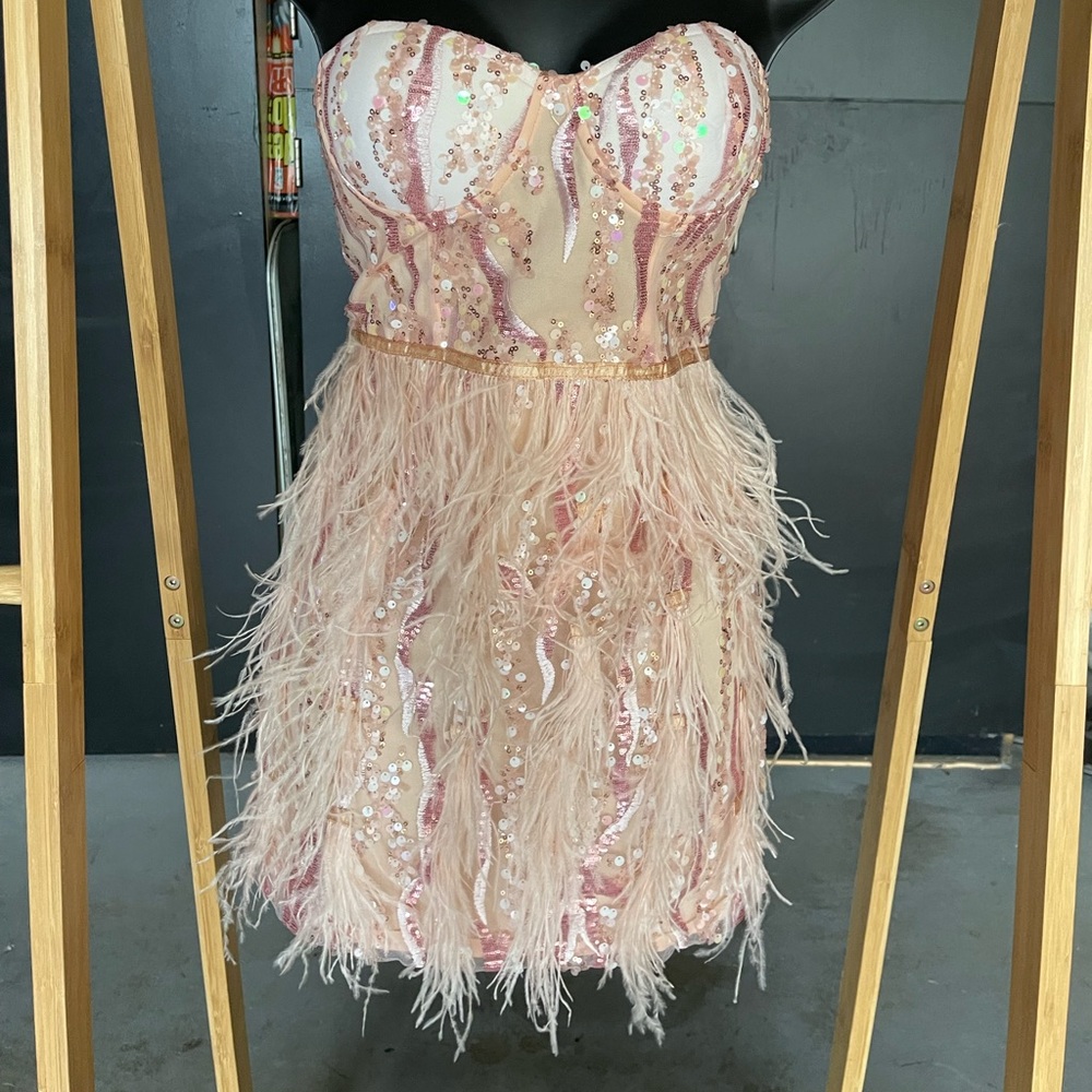 Sparkle pink with feather mini dress